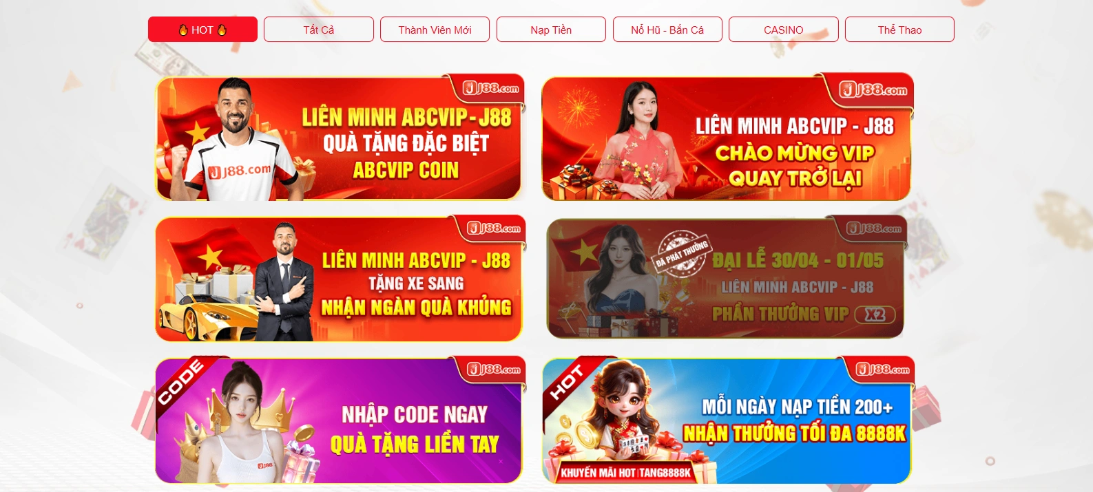 Promotion when logging in and registering at J88 casino